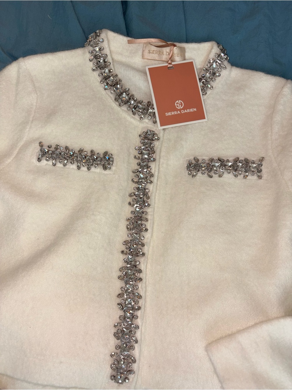 Embellished White Mini Dress Set with Flared Hem - Picture 3 of 5